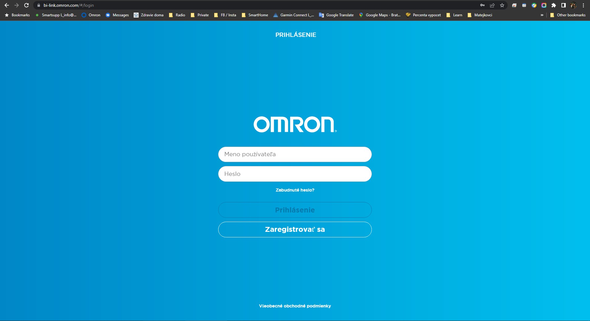 OMRON Bi-LINK Úvodná obrazovka